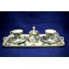 ANTICO set CAFFE' TETE A TETE Limoges FRANCE CERAMICA PORCELAIN DECORO FIORI ORO