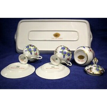 ANTICO set CAFFE' TETE A TETE Limoges FRANCE CERAMICA PORCELAIN DECORO FIORI ORO