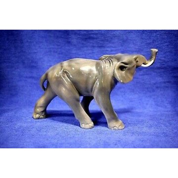 ANTICA FIGURA CERAMICA ELEFANTE ASIATICO SCULTURA FIRMATO ARTE ANIMALIER '900  