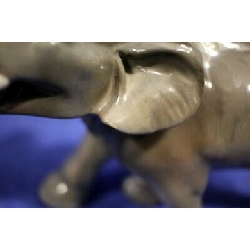 ANTICA FIGURA CERAMICA ELEFANTE ASIATICO SCULTURA FIRMATO ARTE ANIMALIER '900  