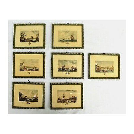 Lotto 7 Cornici ANTICHE PICCOLE STAMPE 12x15 LIBRI META'800 PORTI Ports français