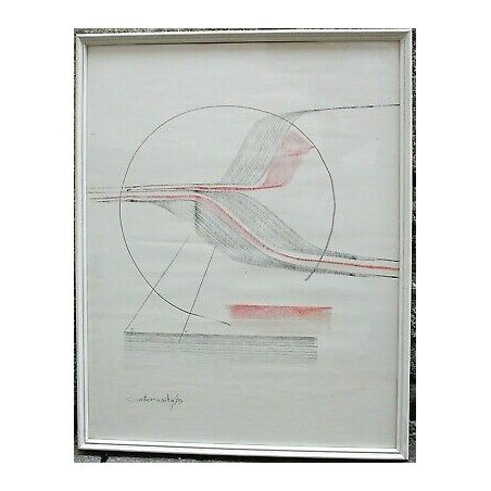QUADRO DIPINTO ASTRATTO Conterosito 1975 GRAFITE PASTELLO SU CARTONCINO