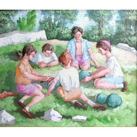 QUADRO DIPINTO OLIO TAVOLA Lo Staino Leonardo MONZA MILANO RAGAZZI ANGURIA PRATO