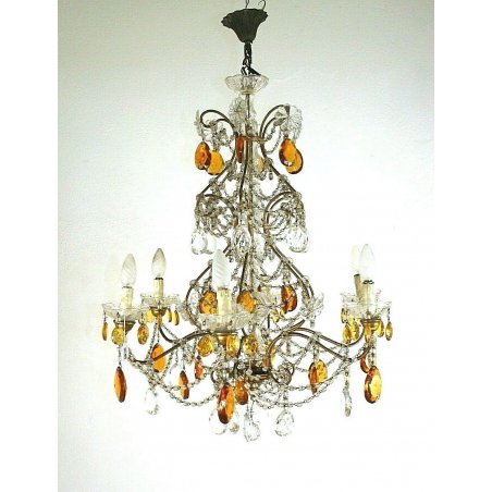 LAMPADARIO SOFFITTO STILE MARIA TERESA GOCCE AMBRA CRISTALLO MURANO 1950/60