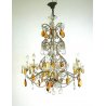 LAMPADARIO SOFFITTO STILE MARIA TERESA GOCCE AMBRA CRISTALLO MURANO 1950/60
