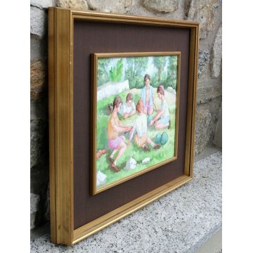 QUADRO DIPINTO OLIO TAVOLA Lo Staino Leonardo MONZA MILANO RAGAZZI ANGURIA PRATO