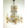 LAMPADARIO SOFFITTO STILE MARIA TERESA GOCCE AMBRA CRISTALLO MURANO 1950/60
