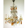 LAMPADARIO SOFFITTO STILE MARIA TERESA GOCCE AMBRA CRISTALLO MURANO 1950/60