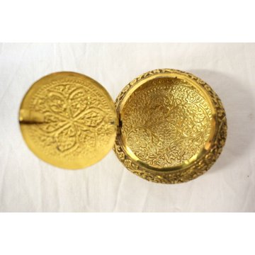  ANTICA SCATOLA TONDA MARTELLATA VERMEIL PORTA PASTICCHE PORTA CIPRIA IXX sec.