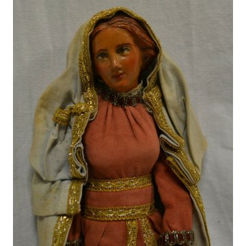 ANTICA SCULTURA MADONNA MARIA PRESEPE NAPOLETANO FIGURA ABITO MADDALENA CHIESA