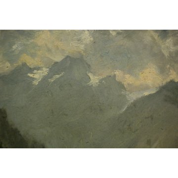 QUADRO DIPINTO OLIO TAVOLA Artino Giroldi PAESAGGIO MONTAGNA ALPI NEVE FIORI '63