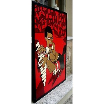 GRANDE QUADRO ASTRATTO SAMMY DAVIS JR Toni Alfano ACRILICO TAVOLA PIANISTA JAZZ