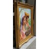 QUADRO OLIO TELA PAESAGGIO CONTADINE CESTO FRUTTA  PAESE 