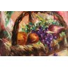 QUADRO OLIO TELA PAESAGGIO CONTADINE CESTO FRUTTA  PAESE 