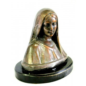 SCULTURA RAME ARGENTATO Madonna VERGINE MARIA DECO' SCULPTURE VIRGIN MARY 