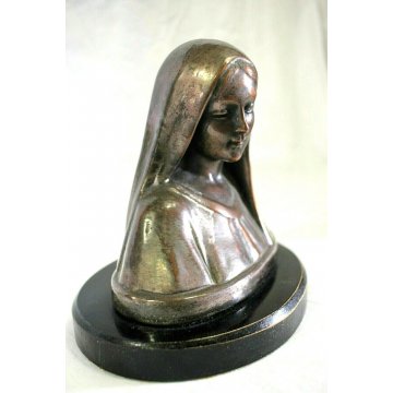 SCULTURA RAME ARGENTATO Madonna VERGINE MARIA DECO' SCULPTURE VIRGIN MARY 