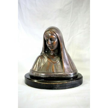 SCULTURA RAME ARGENTATO Madonna VERGINE MARIA DECO' SCULPTURE VIRGIN MARY 