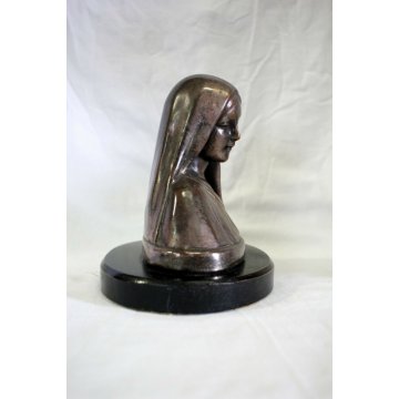 SCULTURA RAME ARGENTATO Madonna VERGINE MARIA DECO' SCULPTURE VIRGIN MARY 