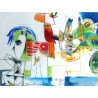 QUADRO ASTRATTO DIPINTO TECNICA MISTA DESIGN ARTE GRAFICA STAMPA 1975 