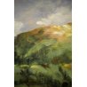 ANTICO PICCOLO DIPINTO OLIO TAVOLA Maria PAESAGGIO CAMPANILE BORGO COLLINA '900 