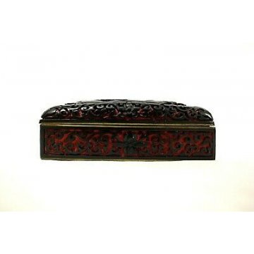 ANTICA SCATOLA  LACCA CINESE CLOISONNE' INTAGLIATA TRAFORATA BOX LID CHINA '900