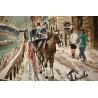 DIPINTO Antonello Zecca ACQUERELLO PAESAGGIO VECCHIA MILANO NEVE NAVIGLIO TRAM