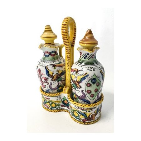Porta olio e aceto in ceramica dipinta, Deruta