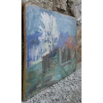 ANTICO PICCOLO QUADRO Lino Berzoini DIPINTO olio tavola PAESAGGIO EPOCA 900 ARTE