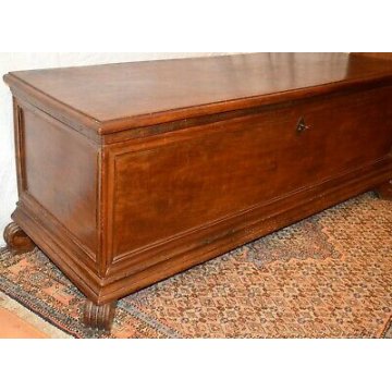 ANTICA CASSAPANCA LOMBARDA legno NOCE epoca 700 OLD WOOD CHEST RINASCIMENTALE