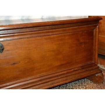 ANTICA CASSAPANCA LOMBARDA legno NOCE epoca 700 OLD WOOD CHEST RINASCIMENTALE