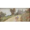 COPPIA DI ANTICHI ACQUERELLI ANNI 1920/30 PAESAGGIO MONTANO CERVINO CONTADINI
