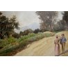 COPPIA DI ANTICHI ACQUERELLI ANNI 1920/30 PAESAGGIO MONTANO CERVINO CONTADINI