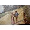 COPPIA DI ANTICHI ACQUERELLI ANNI 1920/30 PAESAGGIO MONTANO CERVINO CONTADINI