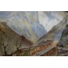 COPPIA DI ANTICHI ACQUERELLI ANNI 1920/30 PAESAGGIO MONTANO CERVINO CONTADINI
