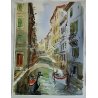 DIPINTO ACQUERELLO Antonello Zecca PAESAGGIO VENEZIA SCORCIO RIO CANALE GONDOLE