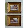 COPPIA PICCOLI QUADRI OLIO A. Galatan MINIATURA VEDUTA MILANO ANTICA CARROZZA 