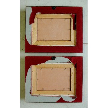 COPPIA PICCOLI QUADRI OLIO A. Galatan MINIATURA VEDUTA MILANO ANTICA CARROZZA 