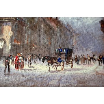COPPIA PICCOLI QUADRI OLIO A. Galatan MINIATURA VEDUTA MILANO ANTICA CARROZZA 