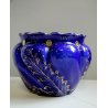 ANTICO CACHEPOT CERAMICA S.C. Richard BLU COBALTO DECORO FOGLIE D'ACANTO ORO 