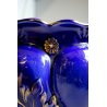 ANTICO CACHEPOT CERAMICA S.C. Richard BLU COBALTO DECORO FOGLIE D'ACANTO ORO 