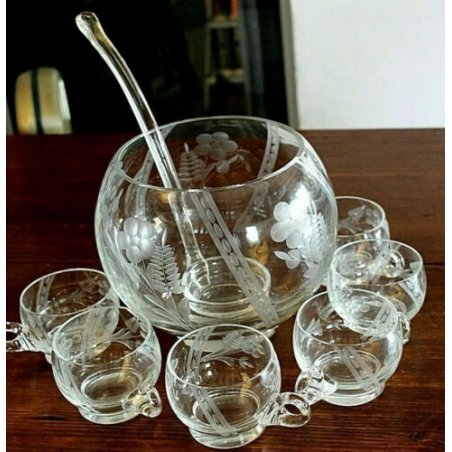 SERVIZIO 6 persone SET MACEDONIA SANGRIA PUNCH CRISTALLO MOLATO VINTAGE EPOCA '