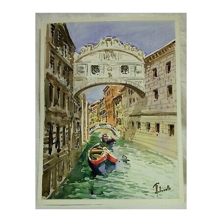 DIPINTO A. Zecca ACQUERELLO PAESAGGIO VEDUTA VENEZIA SCORCIO PONTE DEI SOSPIRI