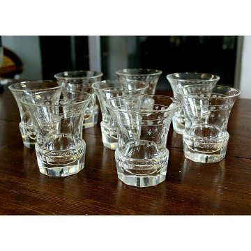 SERVIZIO 8 BICCHIERI VETRO MOLATO INCISO DECORO STELLE OVALI STILE Guido Balsamo