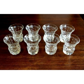 SERVIZIO 8 BICCHIERI VETRO MOLATO INCISO DECORO STELLE OVALI STILE Guido Balsamo