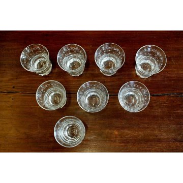 SERVIZIO 8 BICCHIERI VETRO MOLATO INCISO DECORO STELLE OVALI STILE Guido Balsamo