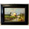 ANTICO QUADRO DIPINTO OLIO C. Moiraghi "Castellazzo nei dintorni di Milano" 1932