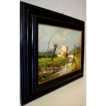 ANTICO QUADRO DIPINTO OLIO C. Moiraghi "Castellazzo nei dintorni di Milano" 1932