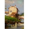 ANTICO QUADRO DIPINTO OLIO C. Moiraghi "Castellazzo nei dintorni di Milano" 1932