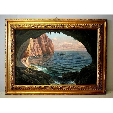 ANTICO QUADRO DIPINTO OLIO Michele Federico PAESAGGIO CAPRI MARINA GROTTA BARCHE