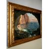 ANTICO QUADRO DIPINTO OLIO Michele Federico PAESAGGIO CAPRI MARINA GROTTA BARCHE